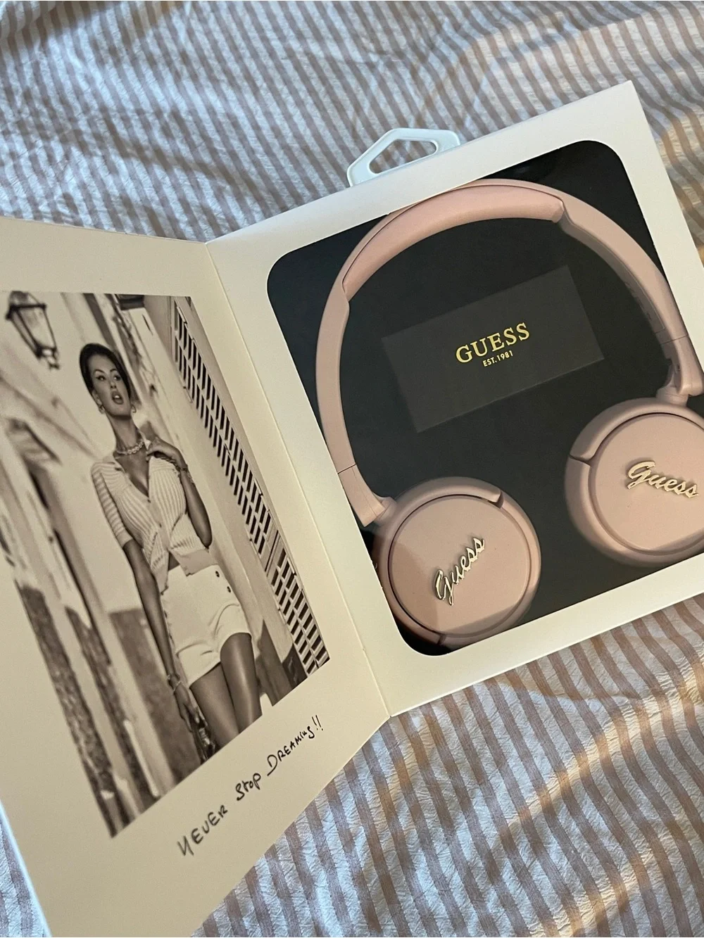 Guess Pink Over-Ear Headphones with Gold Logo